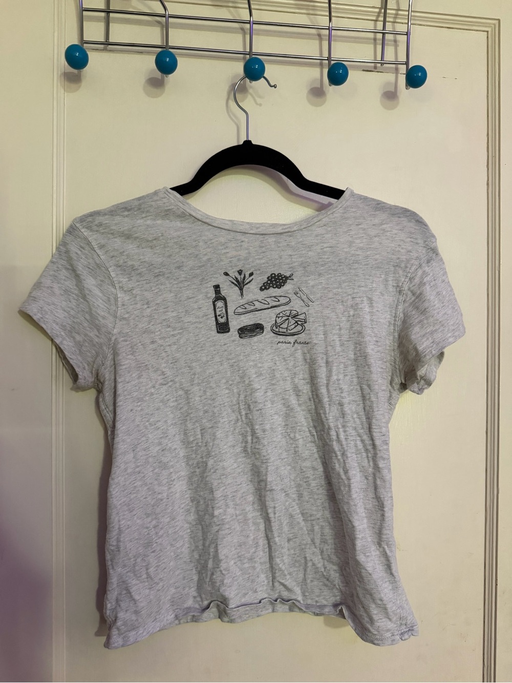 aerie Light Gray Graphic Short Sleeve Tee - Casual Food Sketch